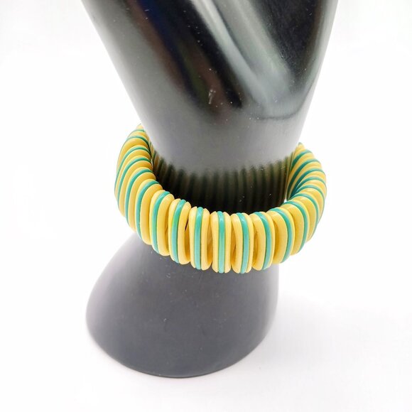 Vintage Telephone Wire Stretch Bracelet, Retro Upcycled Bangle MCM Flair - Picture 3 of 5